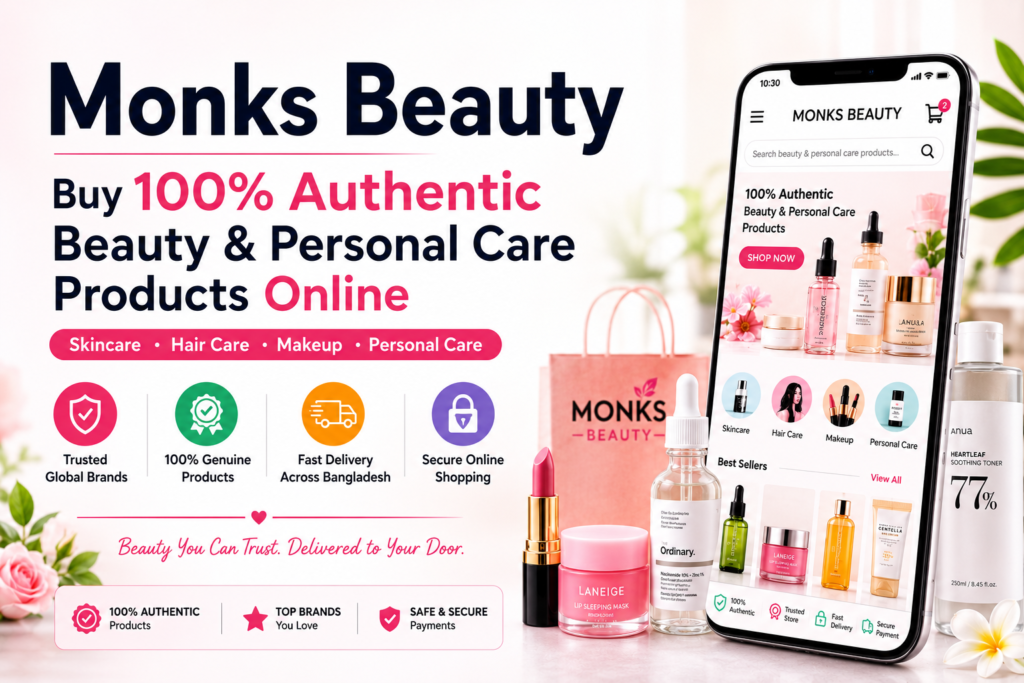 Monks Beauty online beauty store offering skincare, haircare, and personal care products