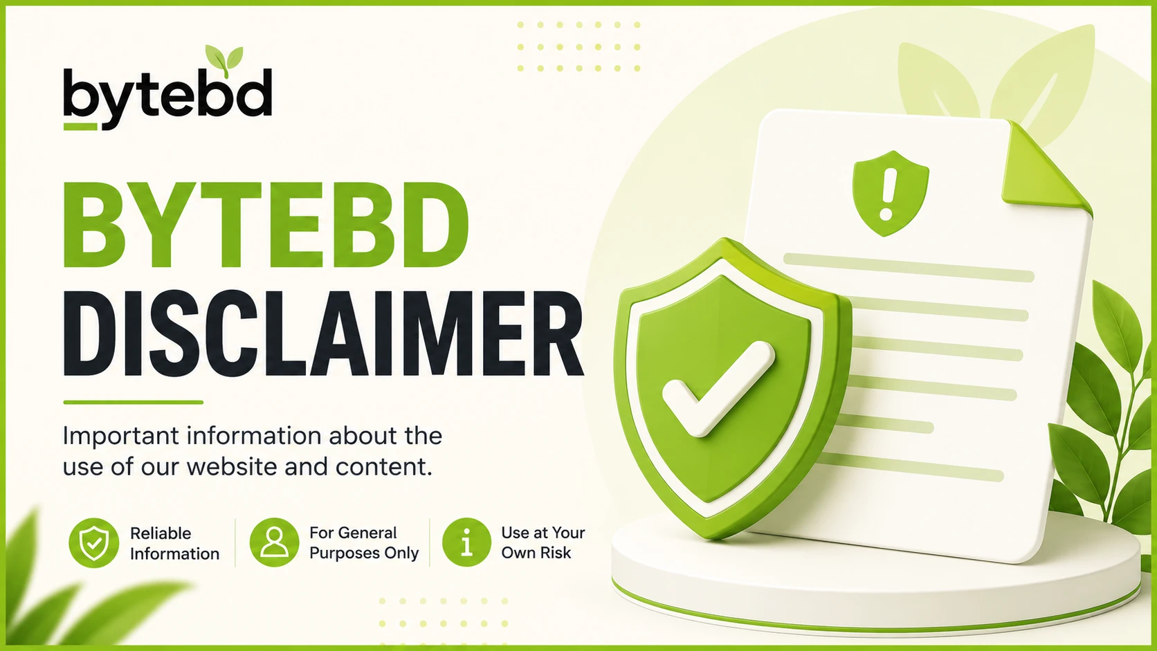 Disclaimer page outlining terms of use and liability limitations for ByteBD