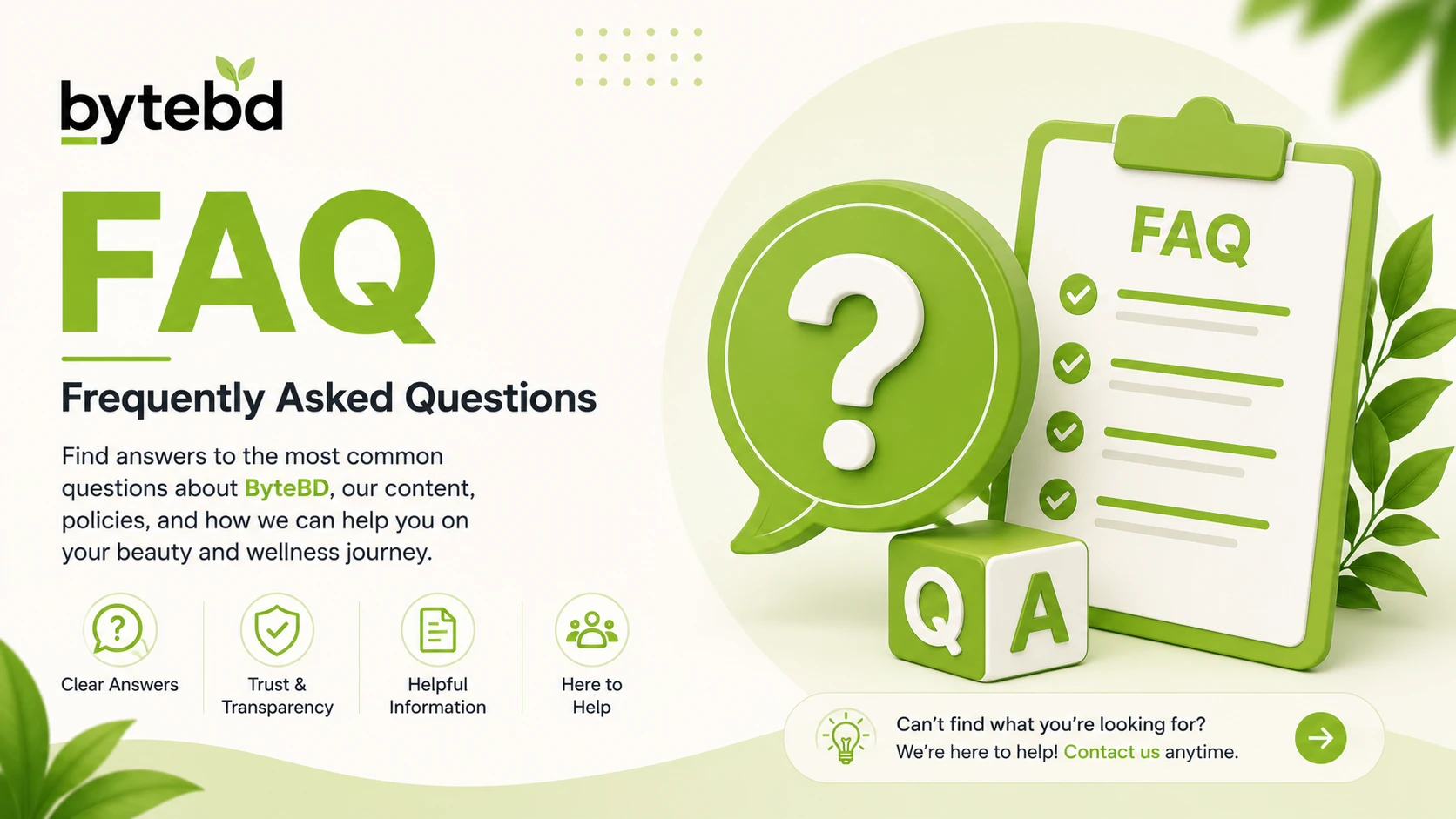 Frequently Asked Questions FAQ about ByteBD platform covering skincare and wellness