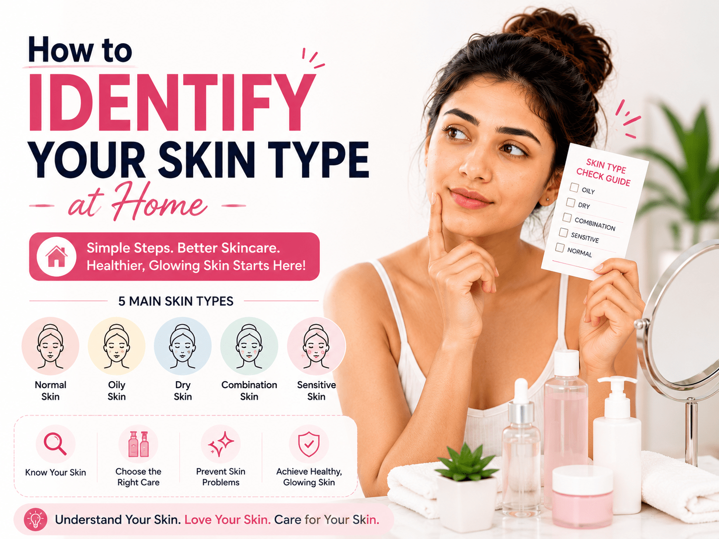 How to identify your skin type at home with an easy face test for oily, dry, combination, normal, and sensitive skin | ঘরে বসে নিজের ত্বকের ধরন শনাক্ত করার সহজ উপায়