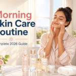 5-step morning skincare routine for glowing skin featuring cleanser, toner, vitamin C serum, moisturizer, and sunscreen | Complete skincare guide by Monks Beauty