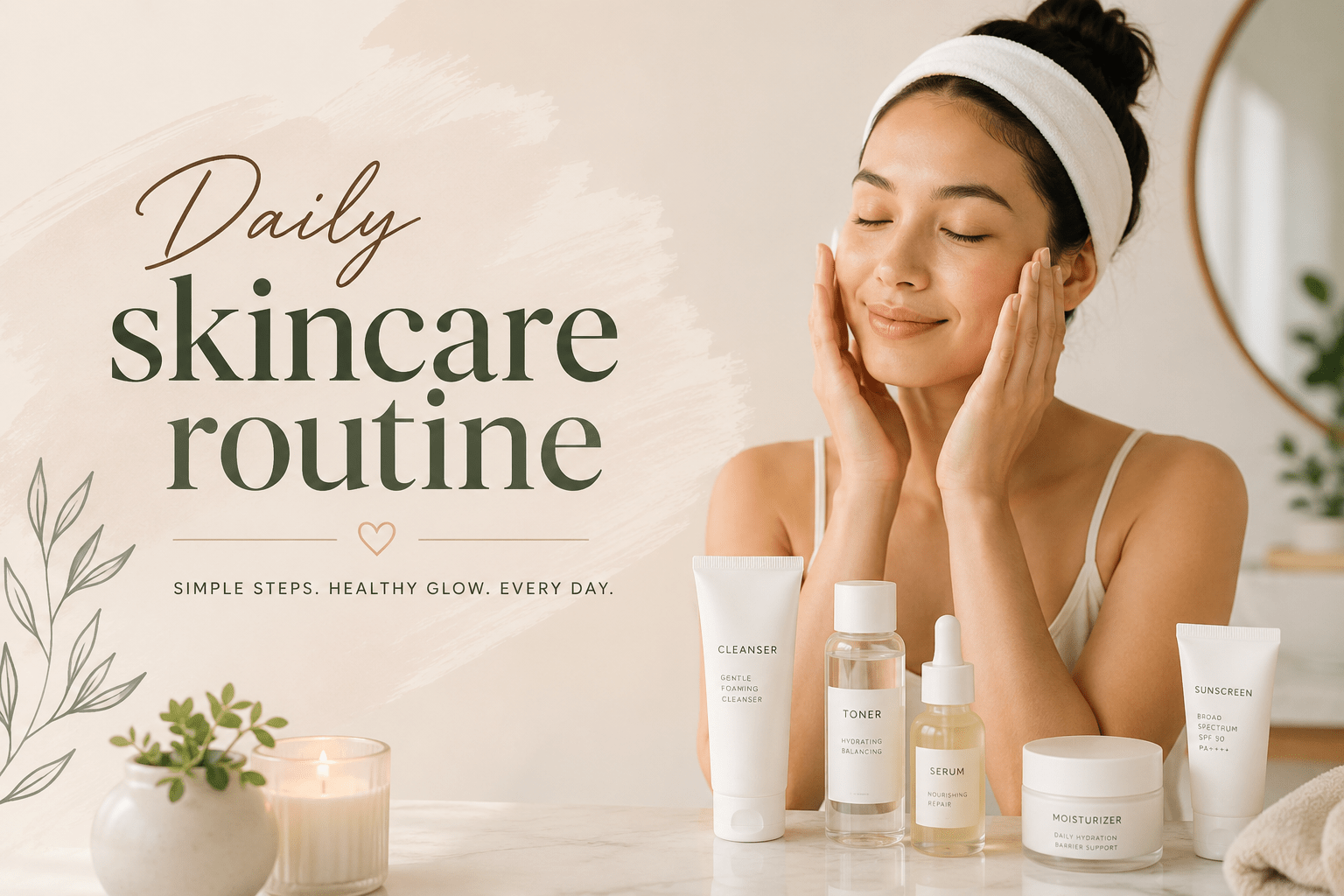 Daily Skincare Routine for Healthy and Glowing Skin in Bangladesh featuring skincare products and beauty lifestyle setup
